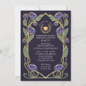 Elegant Blue Peony Art Nouveau Graduation Party 招待状 (正面)