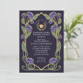 Elegant Blue Peony Art Nouveau Graduation Party 招待状 (スタンド正面)