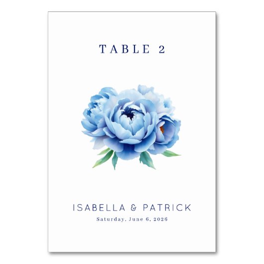 Elegant Blue Peony Table Number テーブルナンバー (正面)