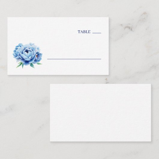 Elegant Blue Peony Table Number プレイスカード (正面/裏面)