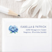 Elegant Blue Peony Wedding Address Label ラベル (インサイチュ)