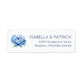 Elegant Blue Peony Wedding Address Label ラベル (正面)
