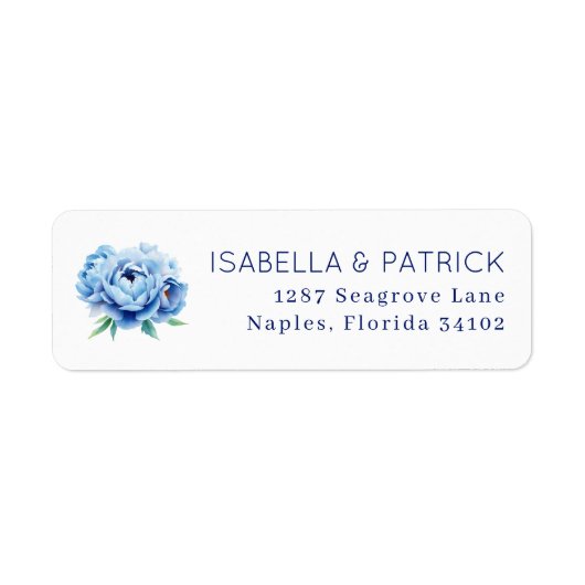 Elegant Blue Peony Wedding Address Label ラベル (正面)