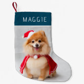 Elegant Blue Pet Dog Photo Custom Name スモールクリスマスストッキング (正面)