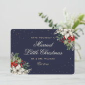 Elegant Blue Photo First Married Christmas Wedding シーズンカード (スタンド正面)