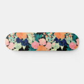 Elegant Blue Pink Orange Flowers Black Floral スケートボード (横)