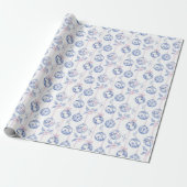 Elegant Blue & Pink Toile Christmas Ornaments Wrap ラッピングペーパー (アンロールド)