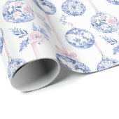 Elegant Blue & Pink Toile Christmas Ornaments Wrap ラッピングペーパー (ロールコーナー)