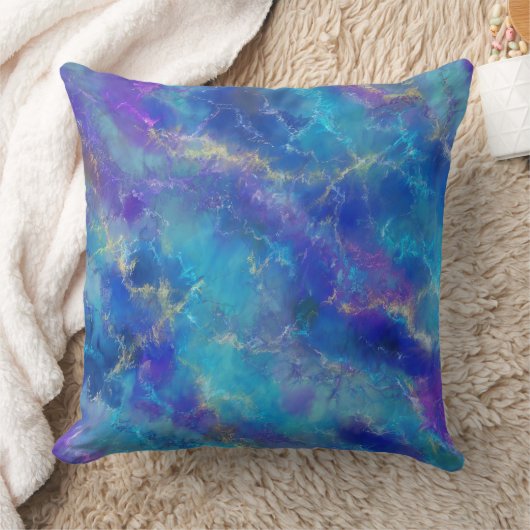 Elegant Blue, Purple And Gold Marble Pattern クッション (ブランケット)