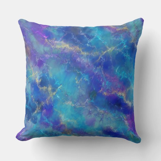 Elegant Blue, Purple And Gold Marble Pattern クッション (正面)