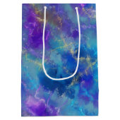 Elegant Blue, Purple, and Gold Marble Pattern ミディアムペーパーバッグ (裏面)