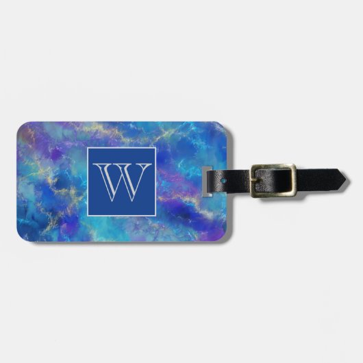 Elegant Blue, Purple, and Gold Marble Pattern ラゲッジタグ (正面横)