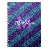 Elegant Blue &Purple Glitter Monogram Name  ノートブック (正面)