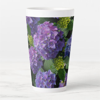 Elegant blue purple magenta green floral hydrangea カフェラテマグ