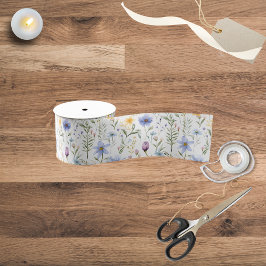 Elegant Blue Purple Watercolor Wildflower グログランリボン