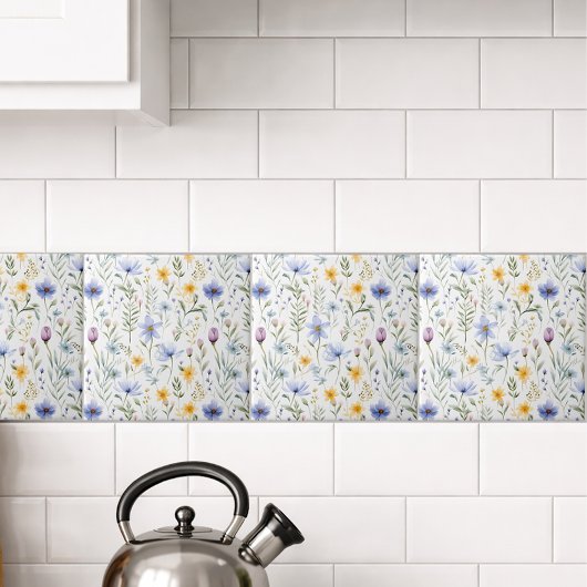 Elegant Blue Purple Watercolor Wildflower  タイル