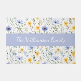 Elegant Blue Purple Watercolor Wildflower ドアマット