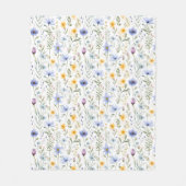 Elegant Blue Purple Watercolor Wildflower フリースブランケット (正面)