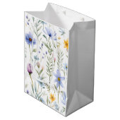 Elegant Blue Purple Watercolor Wildflower  ミディアムペーパーバッグ (正面アングル)