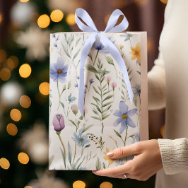 Elegant Blue Purple Watercolor Wildflower  ミディアムペーパーバッグ