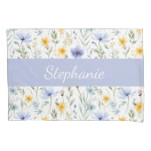 Elegant Blue Purple Watercolor Wildflower  枕カバー (正面)