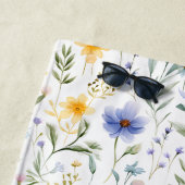 Elegant Blue Purple Watercolor Wildflower Name ビーチタオル (インサイチュ)