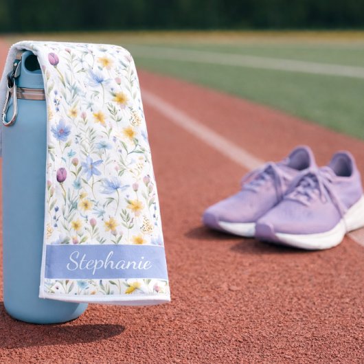 Elegant Blue Purple Wildflower Name Sports ハンドタオル