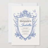Elegant Blue Quinceanera 15th Birthday 招待状 (正面)
