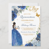 Elegant Blue Quinceañera Invitation 招待状 (正面)
