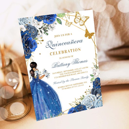 Elegant Blue Quinceañera Invitation 招待状