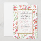 Elegant Blue & Red Flowers Bridal Shower  招待状 (正面/裏面)