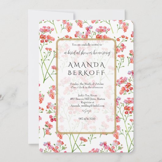 Elegant Blue & Red Flowers Bridal Shower  招待状 (正面)
