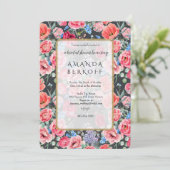 Elegant Blue & Red Flowers Bridal Shower  招待状 (スタンド正面)