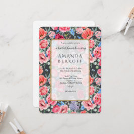 Elegant Blue & Red Flowers Bridal Shower  招待状