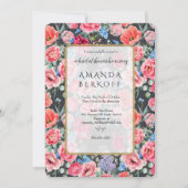 Elegant Blue & Red Flowers Bridal Shower  招待状 (正面)