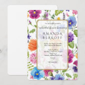 Elegant Blue & Red Flowers Bridal Shower  招待状 (正面/裏面)