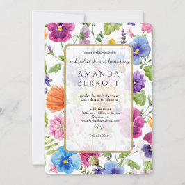 Elegant Blue & Red Flowers Bridal Shower  招待状