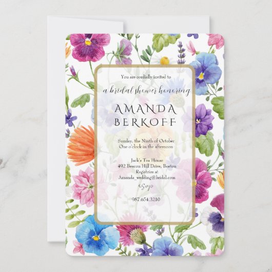 Elegant Blue & Red Flowers Bridal Shower  招待状 (正面)