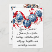 Elegant Blue & Red Holiday Invitation Invitation ポストカード (正面/裏面)