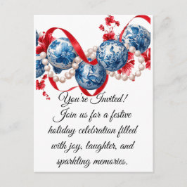 Elegant Blue & Red Holiday Invitation Invitation ポストカード