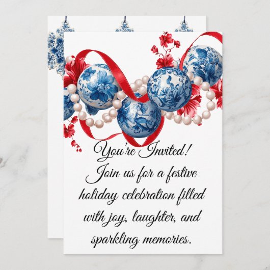 Elegant Blue & Red Holiday Invitation Invitation 招待状 (正面/裏面)