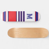 Elegant blue red white stripes monogram skateboard スケートボード (横)