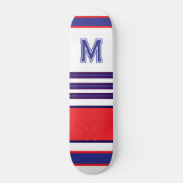 Elegant blue red white stripes monogram skateboard スケートボード
