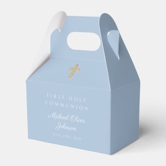 Elegant Blue Religious Cross Boy First Communion フェイバーボックス (正面サイド)