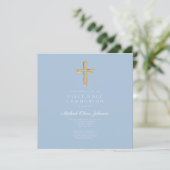 Elegant Blue Religious Cross Boy First Communion 招待状 (スタンド正面)