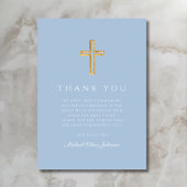 Elegant Blue Religious Cross First Communion サンキューカード
