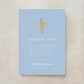 Elegant Blue Religious Cross First Communion サンキューカード