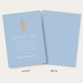 Elegant Blue Religious Cross First Communion サンキューカード