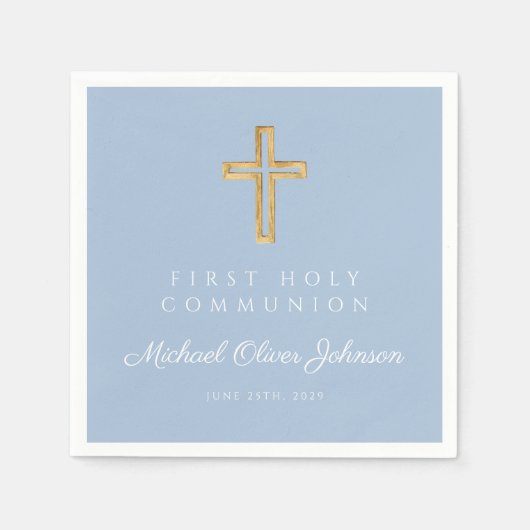 Elegant Blue Religious First Holy Communion スタンダードカクテルナプキン (正面)