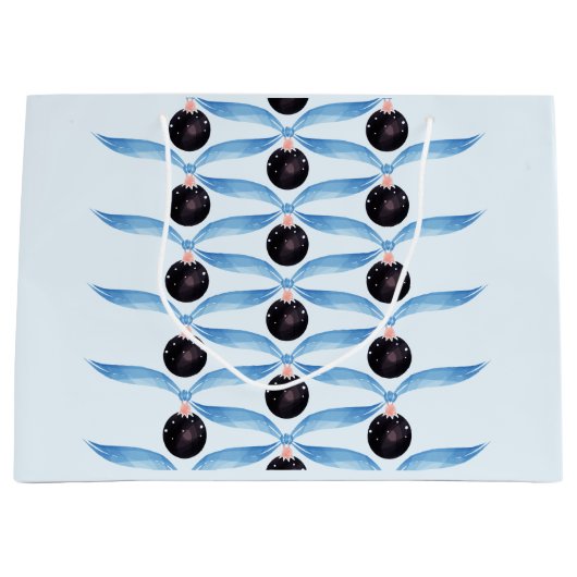 Elegant Blue Ribbon and Black Ornament Gift Bag ラージペーパーバッグ (正面)